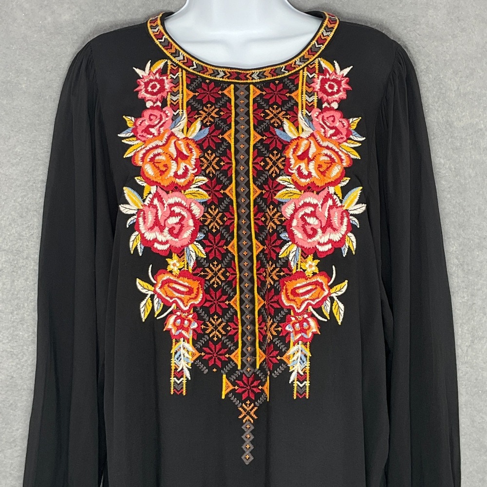 Andree By Unit Blouse Womens Large Floral Embroidery Boho Hippie Peasant Balloon - Picture 4 of 13